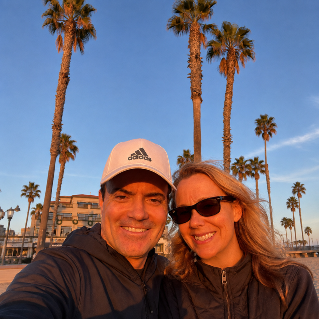 Matt and Kristin Walburger at sunset near the beach
